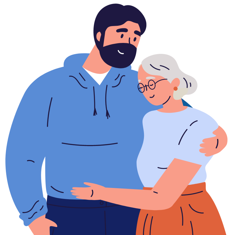 graphic of senior mother and grown son